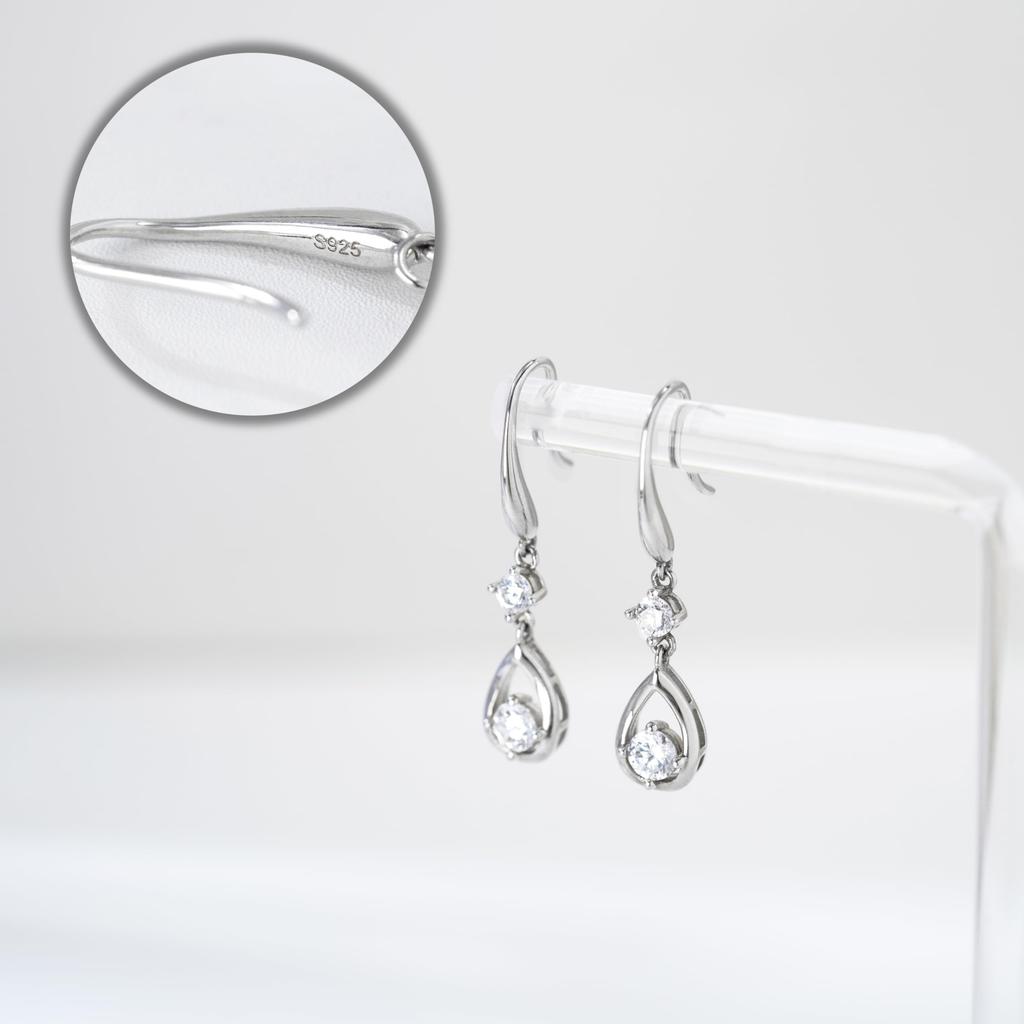 Free Bird Dangle Earrings for Women Hook Earrings 925 Silver Metal Hypoallergenic Zirconia Quality Simple Day Gift for Day "Drop Flower" Mother's