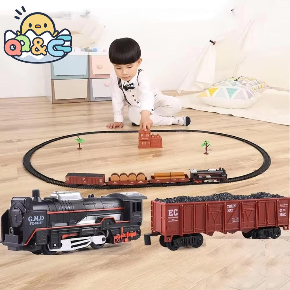 Non-Toxic Electric Train Toys Railway Classical Freight Train Locomotive Play Set Simulation Model For Children Kids Children Christmas Gifts
