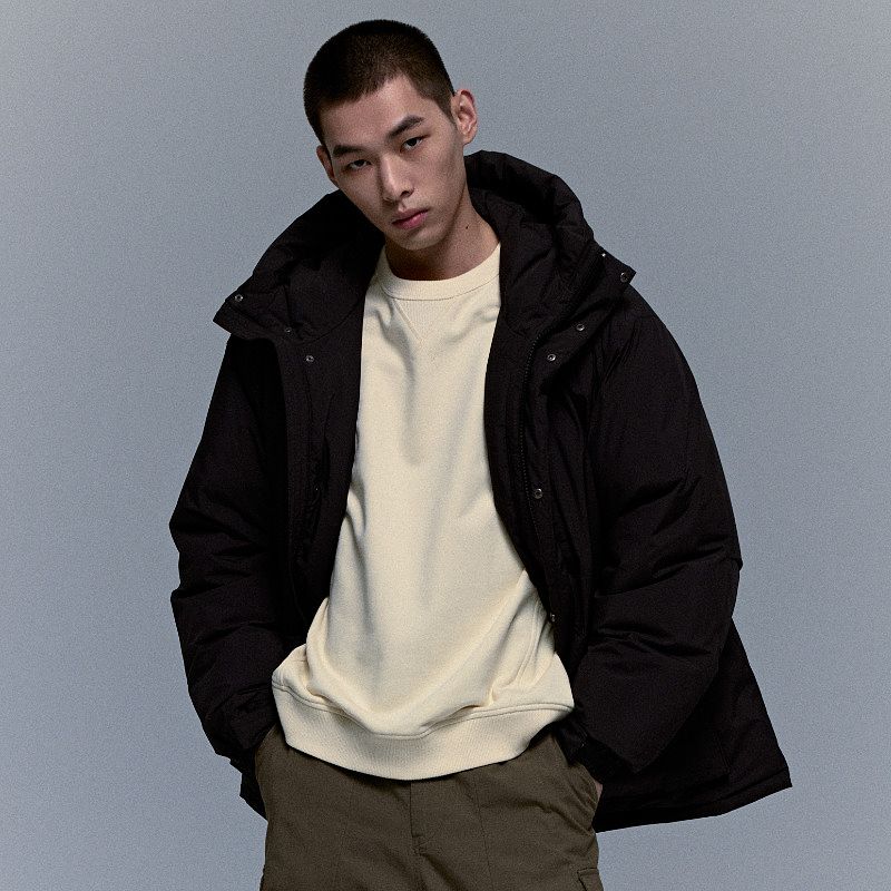 

Мужская пуховая куртка HM Зимняя для спорта на открытом воздухе Ветрозащитная Гидрофобная Женская с капюшоном Защитная от холода одежда 1238583 Black 175/108(L/cashmere content 235g)