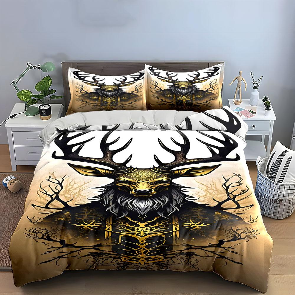 Golden Deer with Antlers. Bedding Sets Duvet Cover Sets Duvet Covers Pillowcases(1 * Duvet Cover 2 * Pillowcases, Without Duvet Insert)