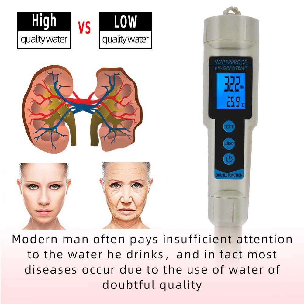 ORP Meter 3 in 1 pH ORP TEMP Meter with Backlight Multi-parameter Digital Tri-Meter Water Quality Monitor Tester