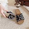 Genuine leather flat-bottomed cool slippers women's summer wear new with skirt rhinestone slippers