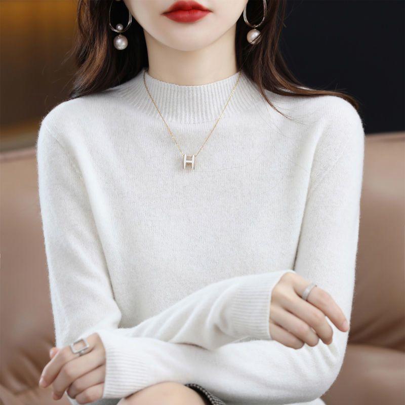 Spring/Summer Short Sleeve Sweater Women's Half Turtleneck Short Loose Five Points Half Sleeve T-Shirt Versatile Knitted Bottoming Shirt Women's Top