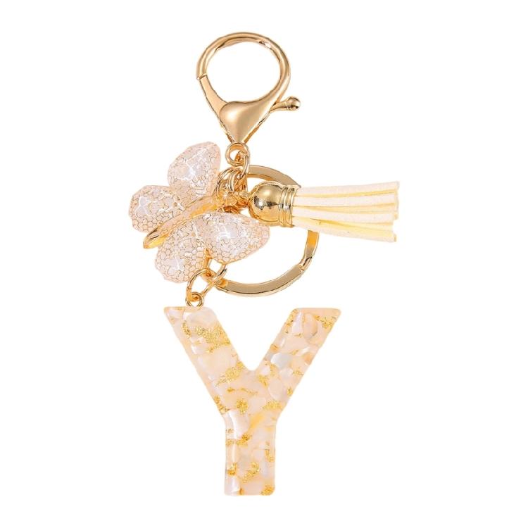 Decorative Initial Keychain Butterfly Charm Tassels Pendant Stylish Resin Alloy Material Compact Everyday Accessory