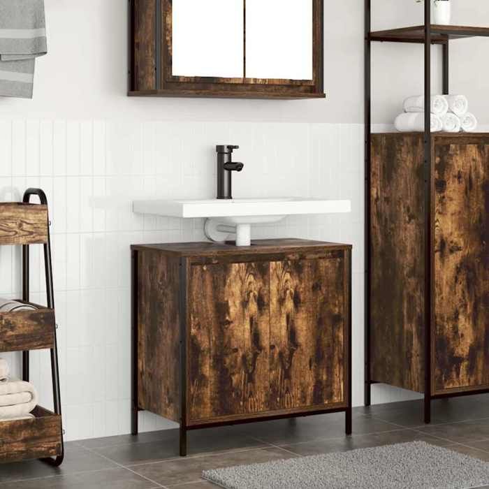 VidaXL Bathroom Vanity Unit Smoked Oak 60x34.5x60 Cm, Toilet Washbasin Cabinet, Under-Sink Cabinet, Floor Cabinet 861894