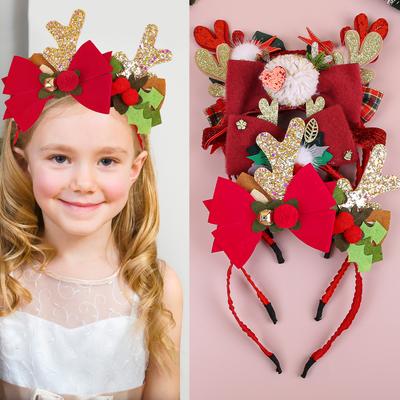 Kids Headband Christmas Cosplay Cartoon Elk Snowflake Bow Hairband Birthday Party Headwear Halloween Gifts Hair Accessories