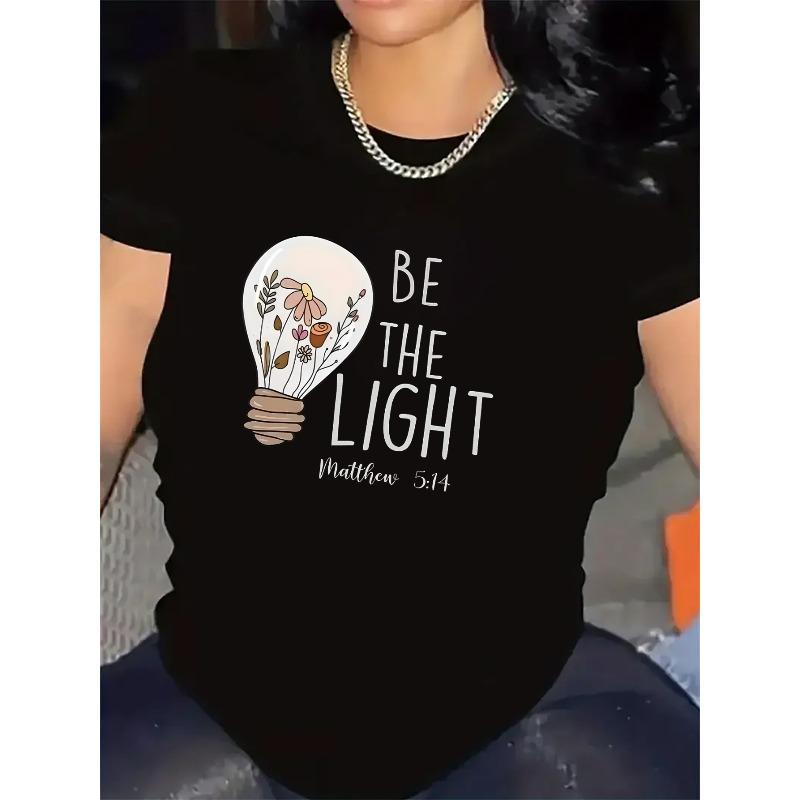 

Women s Christian Faith Matthew 5:14 Graphic Tee Floral Lightbulb Print Casual Crew Neck Top 4XL чорний