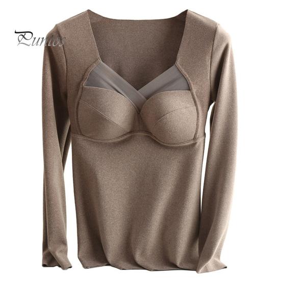 

Женские топы с V-образным вырезом, на груди, с подкладкой, с длинным рукавом, термотопы, эластичная футболка из бархатной ткани DE XL