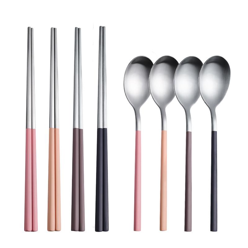 8Pcs Stainelss Steel Cutlery Set Korean Spoons Chopsticks Tableware Set Spoon Chopsticks Dinnerware Set Kitchenware Dinner Set