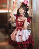 Milky Time Women's Lolita Maid Cosplay Dress, Short Sleeves, Ribbon, 4 Colors (Red)