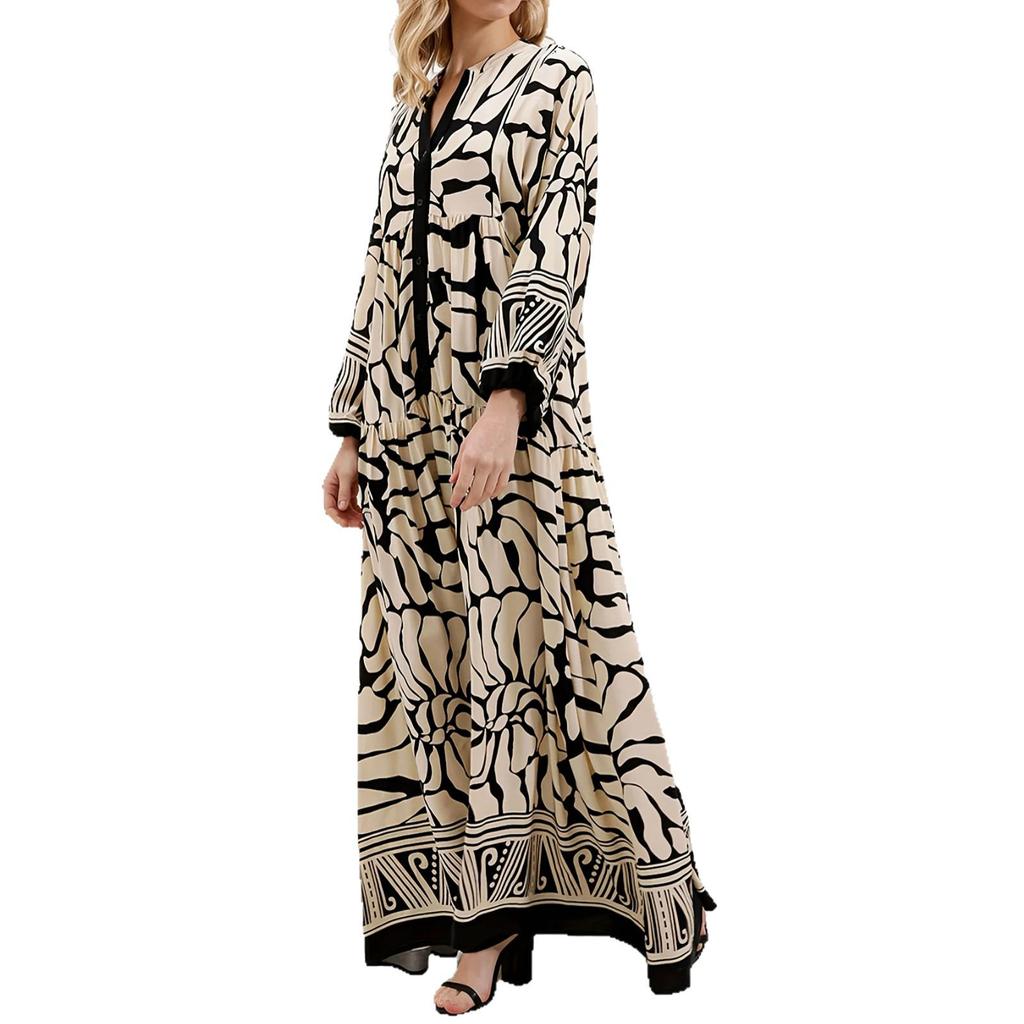 Morgenländisches Schwarzes Elegantes Edles Gewand - Weiches, Bequemes, Langes Druckkleid