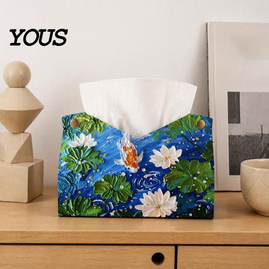 Foldable Paper Organizer Leather Tissue Box Cover with Flowers Pattern, Desktop Organizer, Napkin Holder Case, Portable Dispenser Facial Dispenser,