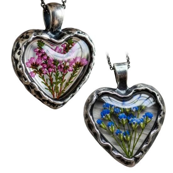 Everlasting Flower Heart Necklace Vintage Floral Jewelry Flowers in Heart Charm Handmade Necklace for Women Anniversary Valentine's Day Gift