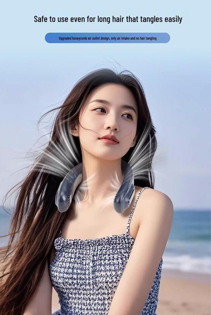 2025 L19 Bladeless USB Rechargeable Neck Fan - Portable, Long-Lasting Mini Fan for Outdoor Camping.