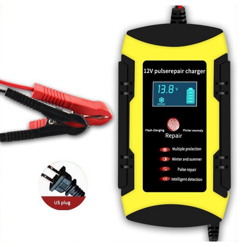 12V 6A Plně automatická nabíječka autobaterií 110V až 220V Rychlá výkonová pulzní opravná nabíjení pro mokré suché olověné kyseliny s digitálním LCD displejem