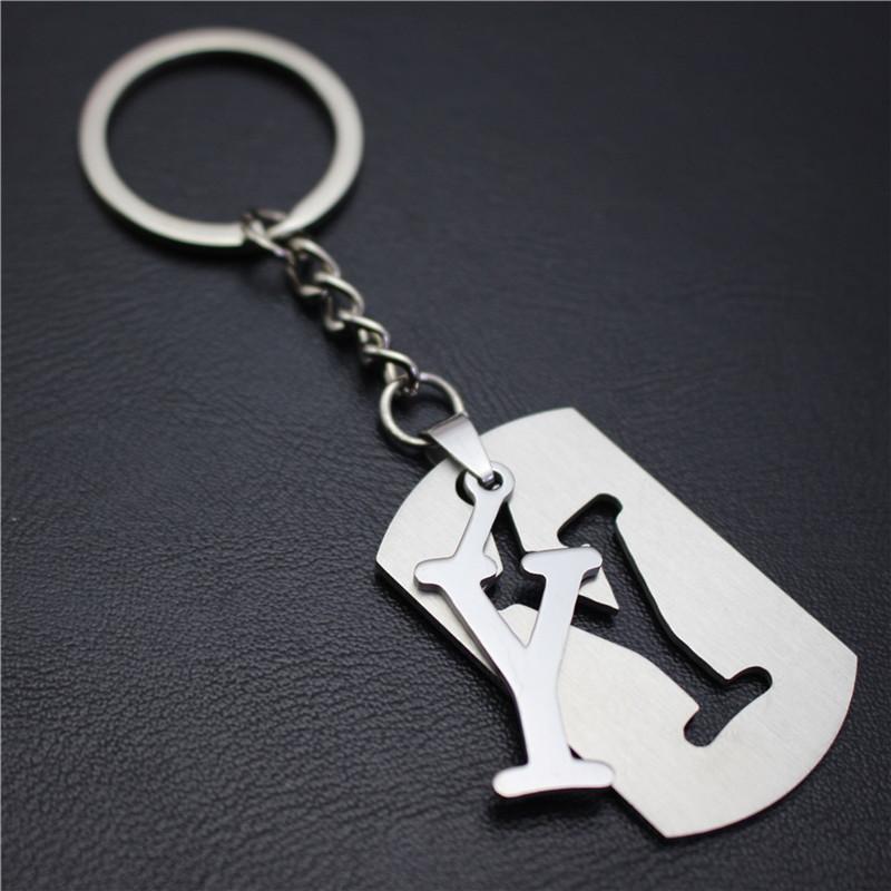 2022 DIY A-Z Letters Key Chain For Name Silver Color Steel Keychain Women Men Car Key Ring Simple Key Holder Party Gift