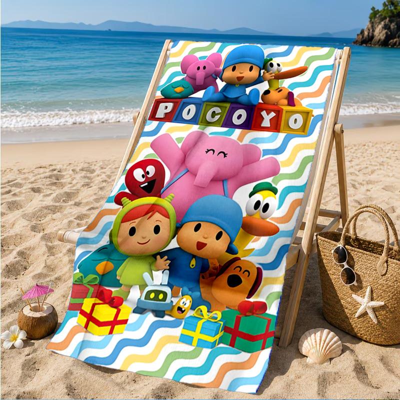Pocoyo's Colorful Adventure Beach Towel, Quick-drying, Easy to Care for, Suitable for Both Fitness and Beach Vacations,Sports Essential