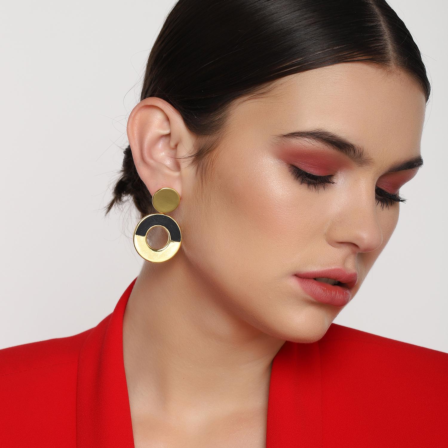 

Estele Gold Plated Black Enamel великолепные серьги с подвесками для женщин