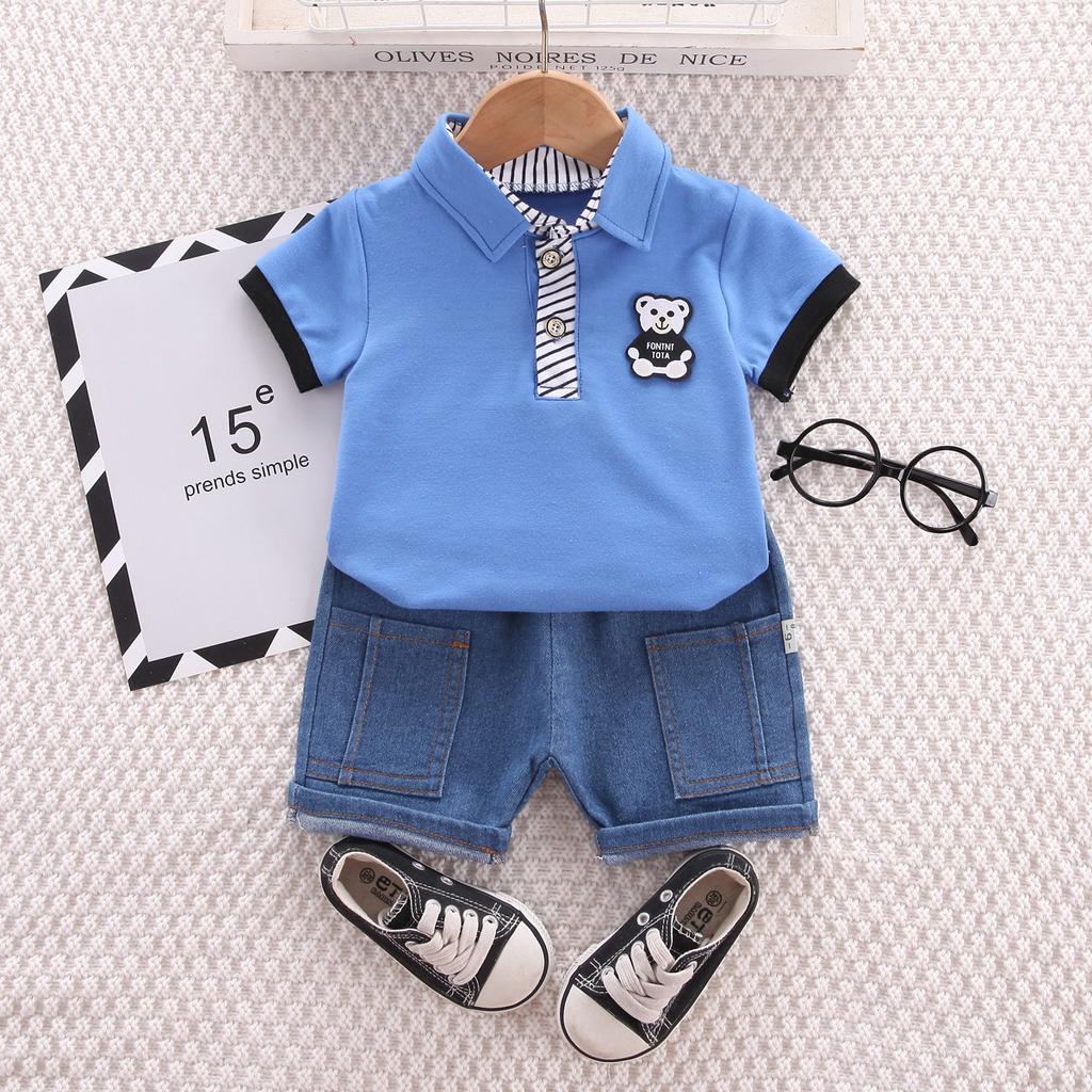Summer Boys' Clothing Set Children's Striped Short Sleeve Top and Shorts Two-piece Set
