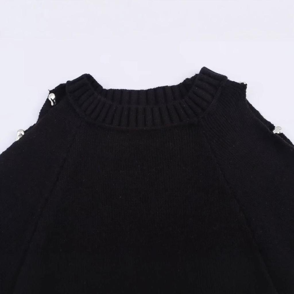 2025 Spring Women's European & American Style Fashion Versatile Ball Sleeve Knit Sweater