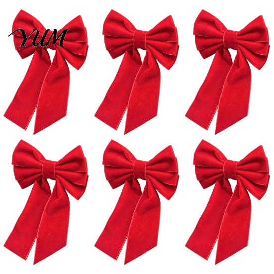 Holiday Home Table Accents 6Pcs Velvet Bow Napkin Rings, Christmas Fabric Holders, Red Festive Dining Accessories Green Rings for Dinner Party