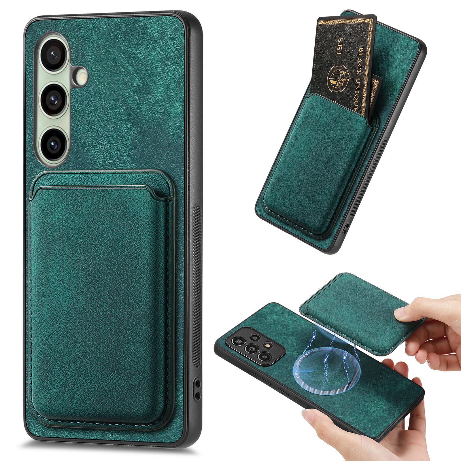 

For Samsung Galaxy S25+ Case Compatible with MagSafe Leather Back Cover with Detachable Card Holder Green