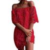 Spring and summer new European and American solid color lace medium sleeve commuter dress tube top fashion short skirt