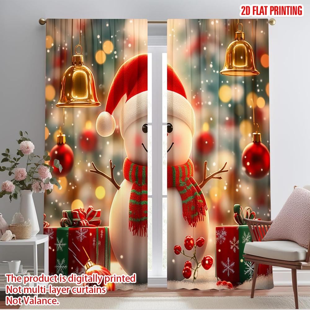 2pcs,2D plane printing Curtain Popular Cute Snowman Christmas Holiday Decorations (3) Polyester Fabric (without rod) All Seasons