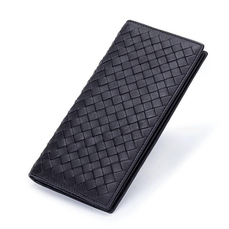 

Pure Sheepskin Long Wallet Fashionable Hand-knitted Pattern Two-fold Clutch Multi-function Holding Mobile Phone 19x9x1cm коричневый