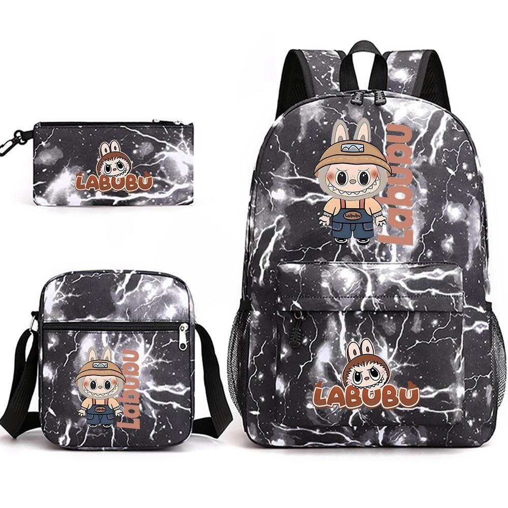 Labubu Surrounding Primary and Secondary School Students Fashion Backpack Casual Schoolbag Three-piece Set