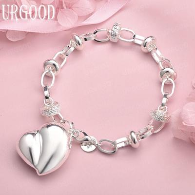 Bracciale a forma di cuore in argento sterling 925, gioielli da sposa alla moda