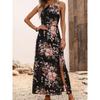 2025 Spring/Summer Floral Print Slit Halter Neck Dress - European & American Style