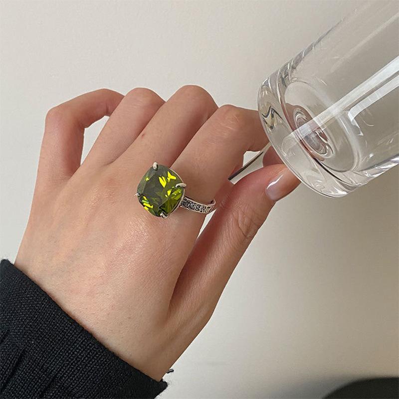 Versatile Korean S925 Silver Ring With Adjustable Design And Stunning Purple Stones Green