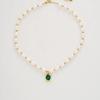 New Arrival Trendy Green Crystal Natural Freshwater Pearl 14K Gold Filled Female Pendant Necklace Promotion  Gift No Fade