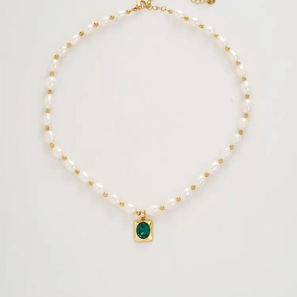 New Arrival Trendy Green Crystal Natural Freshwater Pearl 14K Gold Filled Female Pendant Necklace Promotion  Gift No Fade