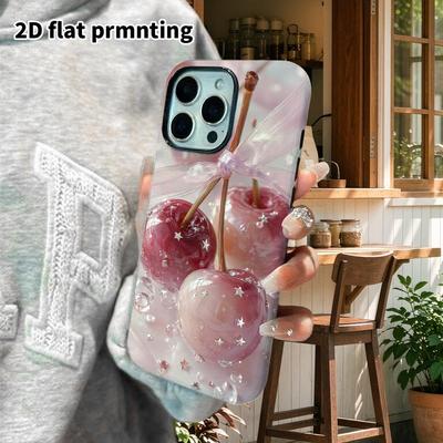 Phone Case: 2D Flat Suitable for iPhone 18 17 16 15 14 13 Pro Film Protective Case, Couple Style, Jelly Cherry, Christmas and Halloween Holiday Gift
