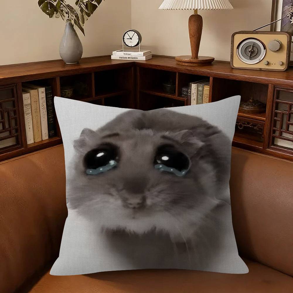 Funny Sad Hamster Emoticon Cushion Cover Pillowcase Upholstery Sofa Throw Pillow Home Decor Pillowcas