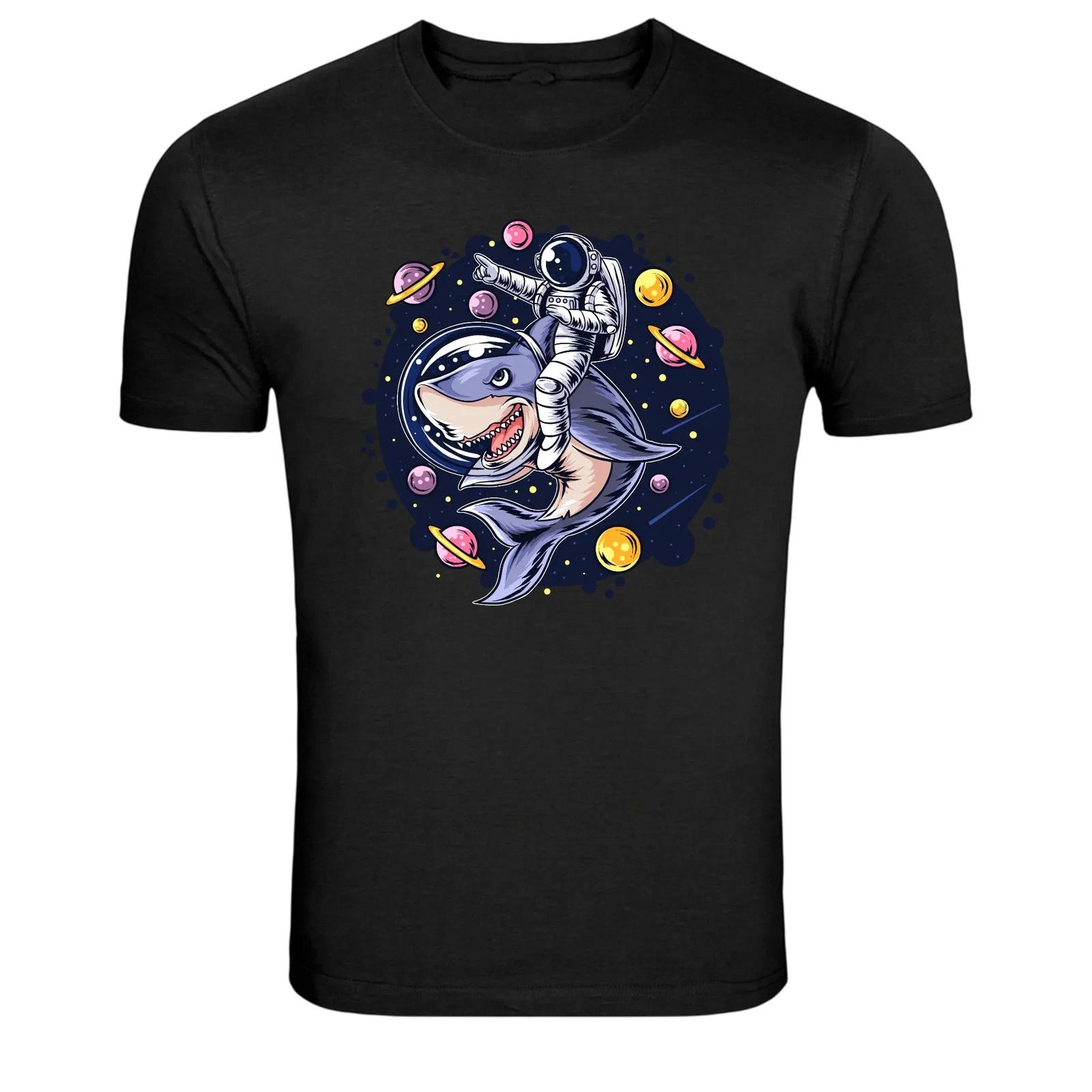 Astronaut Riding Shark Space Graphic T Shirt Cosmic Tee S