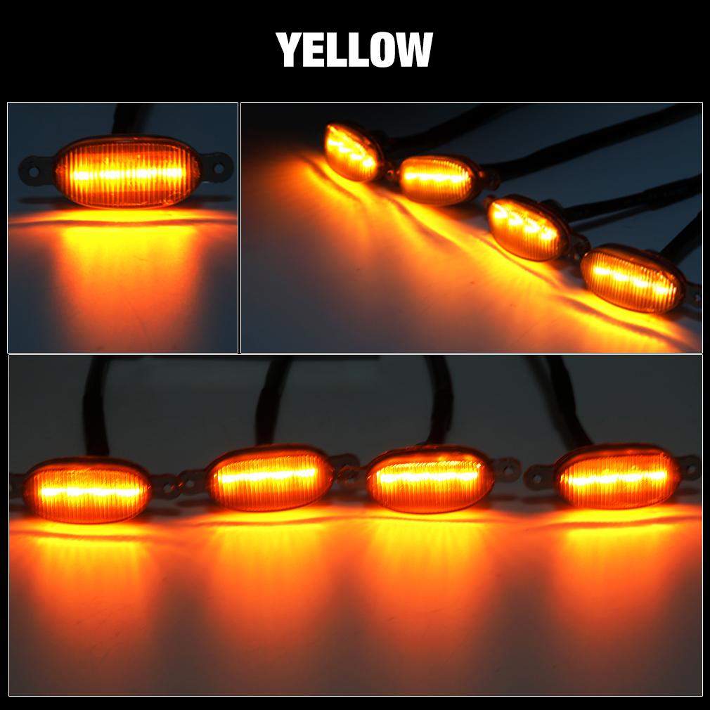 4Pcs/set Universal Car Front LED Grille Light Smoked Yellow Amber Lights Wire Harness Daytime Running Grill Light Fog Lamp for Off Road Truck SUV