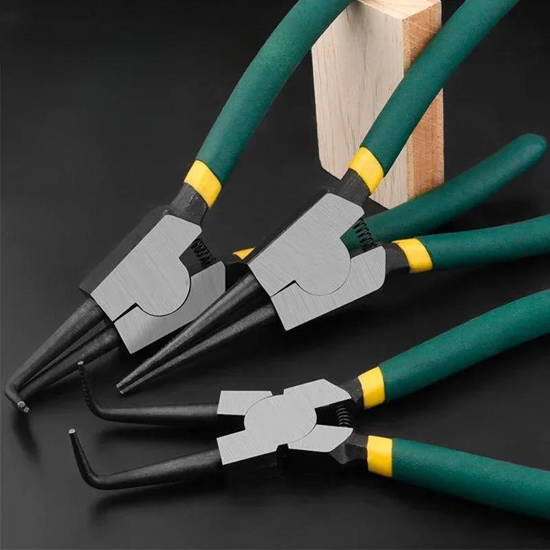 Unelte pentru Repararea Mașinilor 7 inch Clește Circlip Intern și Extern Clește Curbați cu Mâner din Plastic Instrument de Îndepărtare Clește Inel de Siguranță