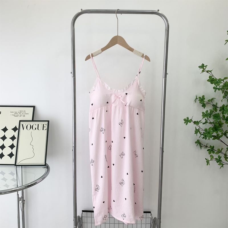 With Chest Pad Anti-exposure Nightdress Summer New Woven Foamed Cotton Suspender Dress Cute Sweet Girl Sleeveless Pajamas