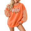 Women's Casual Letter Plaid Christmas Print Crewneck Long Sleeve Loose Fit Pullover Sweatshirt Top
