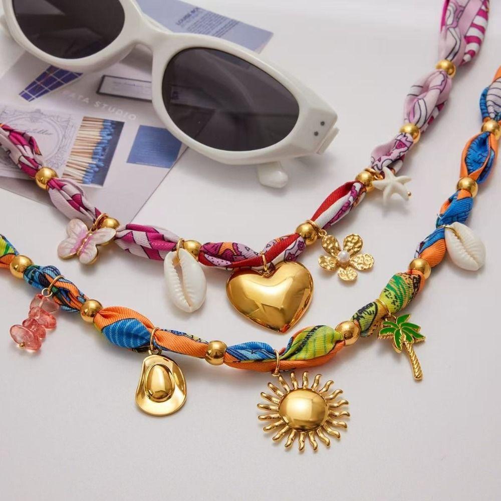 Oil Drop Pendant Scarf Necklace Multi-charm Oil Drop Pendant Necklace  Resort Style