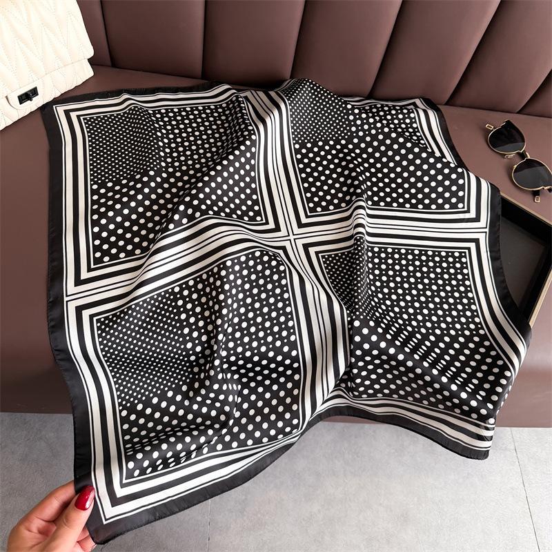 New Modern Polka Dot Printed Silk Scarf Square Scarf High-end Shawl Sunscreen Neck Small Square Scarf Headscarf Women's Scarf