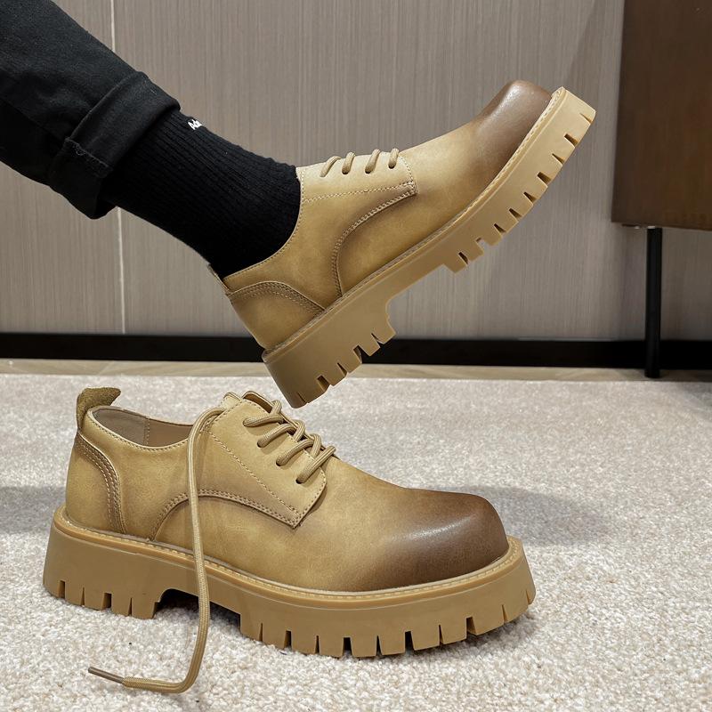 Trendy krátké kozačky na platformě s podrážkou Nízké boty Martin Britské retro Ležérní Pánské kožené boty Černá Single Shoes 2135-T