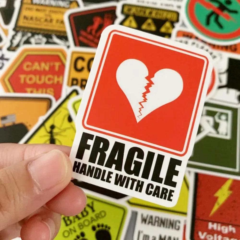 50Pcs Warning Danger Banning Sign Stickers Phone Bike Wall Scrapbook Motorcycle Cool Car Waterproof Cartoon Sticker for Kid Toy