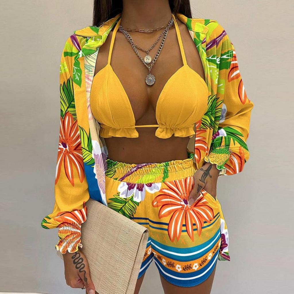 Women's Sexy Three Piece Suit,Beach Fashion Shorts Suit