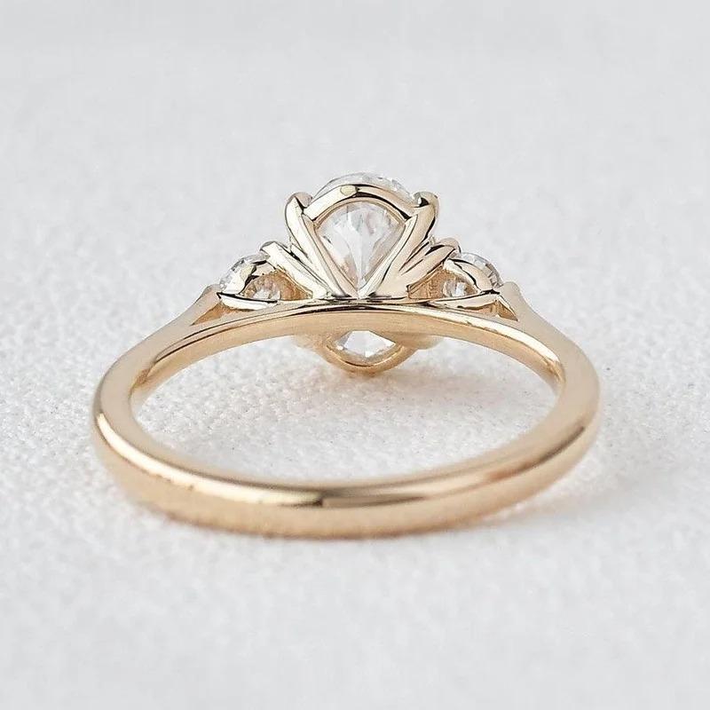Oval Moissanite Engagement Ring 14K Yellow Gold Plated Silver Engagement Ring Vintage Engagement Ring