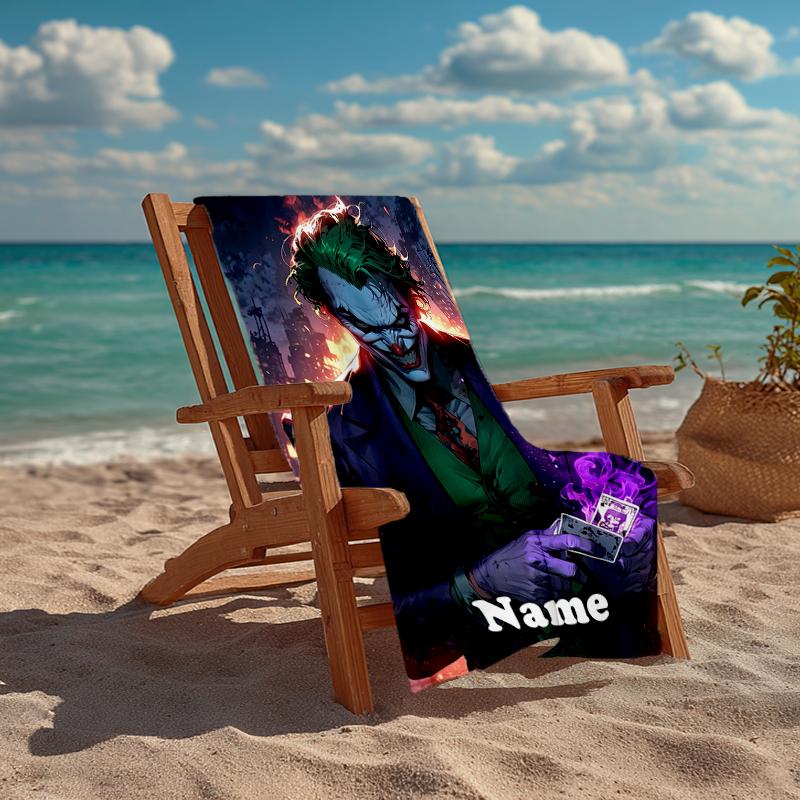 Custom Name Ultra-Soft Beach Towel with Joker Theme,Ideal for Pool - Camping, Diving - Perfect Travel Essential, Vibrant Beach Towel.