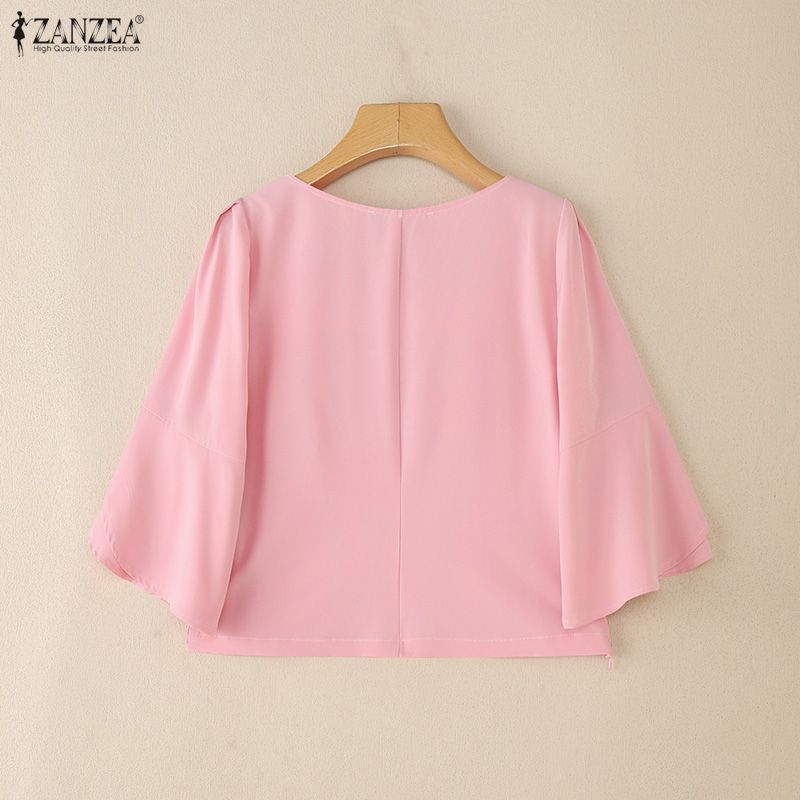 ZANZEA Women Square Collar Summer Casual 3/4 Sleeve Elegant Blouse